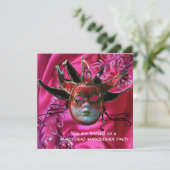 BLACK RED FUCHSIA JESTER MASK, Masquerade Party Kaart (Staand voorkant)