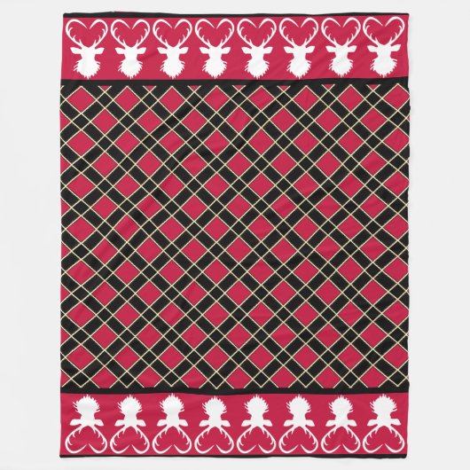 Black Red Gecontroleerd en rendierSilhouettes Fleece Deken (Voorkant)