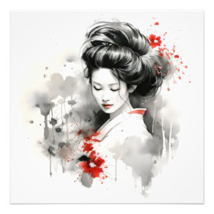 Black Red Geisha Foto Afdruk