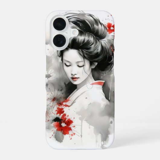 Black Red Geisha iPhone 16 Hoesje (Achterkant)