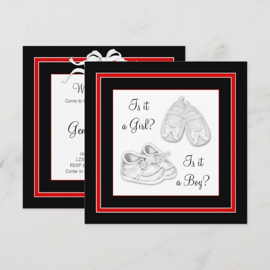 Black Red Gender Reveal Baby shower Kaart (Voorkant / Achterkant)