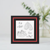 Black Red Gender Reveal Baby shower Kaart (Staand voorkant)