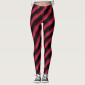 Black Red Glitch Cyber Diagonal Stripe Leggings (Voorkant)