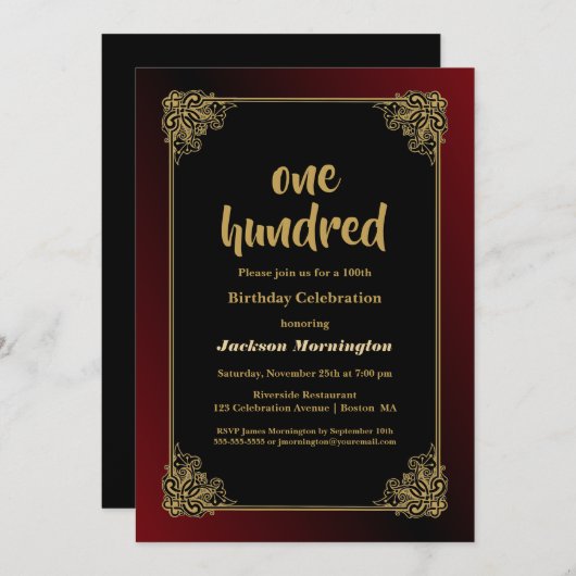 Black Red Gold 100e verjaardag Kaart (Voorkant / Achterkant)