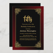 Black Red Gold 50th Birthday-feestdag Kaart (Voorkant / Achterkant)