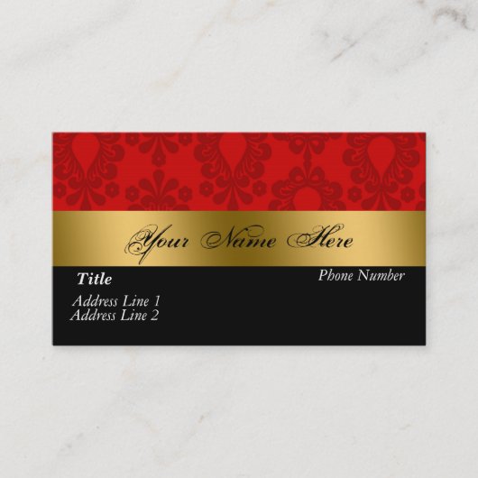 Black Red Gold Damask Visitekaartje (Voorkant)