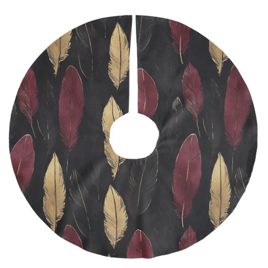 Black Red Gold Feathers Christmas Kerstboom Rok (Voorkant)
