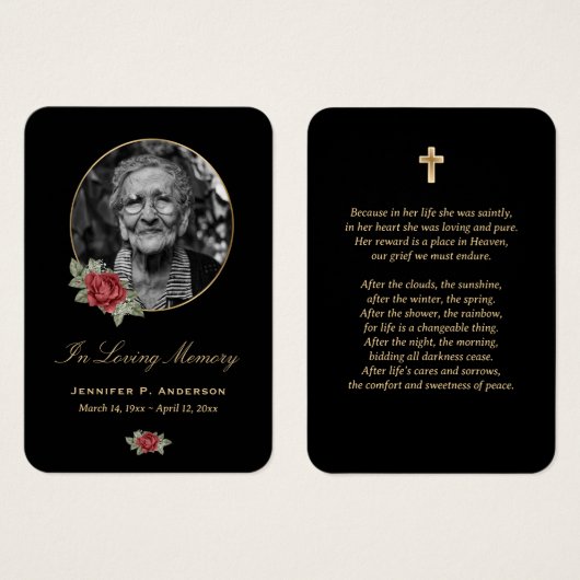 Black Red Gold Floral Memorial Cards Visitekaartje (Voorkant /achterkant)
