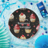 Black Red Gold Glam Cupcakes Verjaardag Papieren Bordje (Feest)