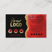 Black Red Gold Glitter Foil Agate Hartelijk dank Visitekaartje (Achterkant)