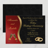 Black Red & Gold - Gouden Jubileum Uitnodiging (Voorkant / Achterkant)
