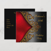 Black Red Gold Jewel 30th Elegant Birthday Party Kaart (Voorkant / Achterkant)