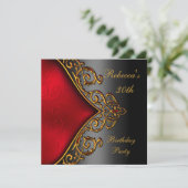 Black Red Gold Jewel 30th Elegant Birthday Party Kaart (Staand voorkant)