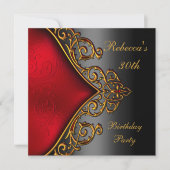 Black Red Gold Jewel 30th Elegant Birthday Party Kaart (Voorkant)
