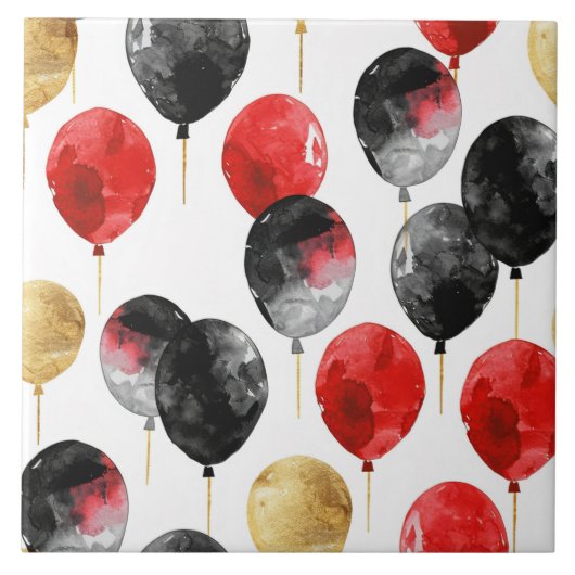 Black Red Gold Party Ballonnen Tegeltje (Voorkant)
