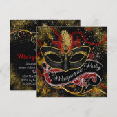 Black Red Gold Pearl Glam Masquerade Party Kaart (Voorkant / Achterkant)