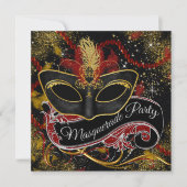 Black Red Gold Pearl Glam Masquerade Party Kaart (Voorkant)