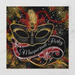 Black Red Gold Pearl Glam Masquerade Party Kaart