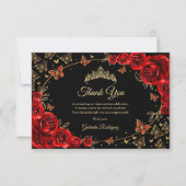 Black Red Gold Quinceanera Bedankkaart (Voorkant)