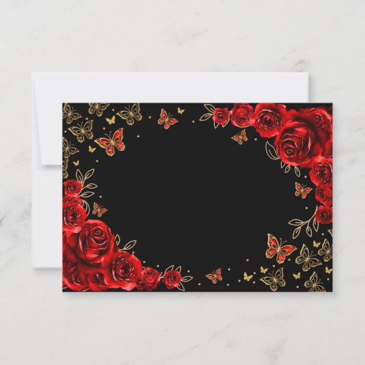 Black Red Gold Quinceanera Bedankkaart (Achterkant)