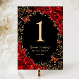 Black Red Gold Quinceanera Kaart