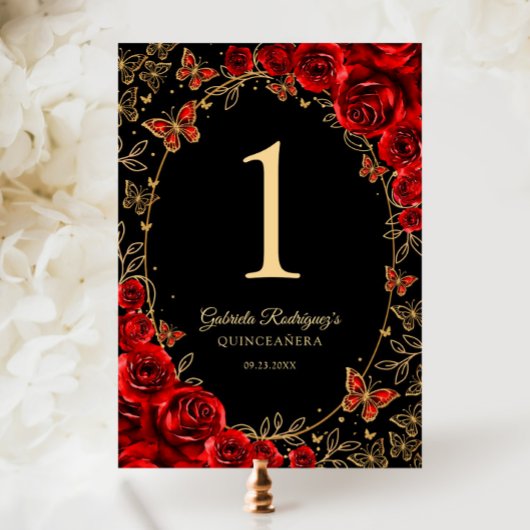 Black Red Gold Quinceanera Kaart