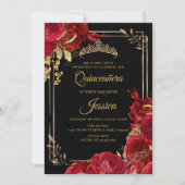 Black Red Gold Quinceanera uitnodiging (Voorkant)