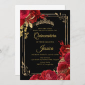 Black Red Gold Quinceanera uitnodiging (Voorkant / Achterkant)
