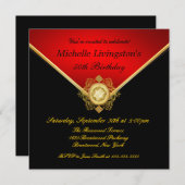 Black Red Gold Rhinestone Birthday Invitations Kaart (Voorkant / Achterkant)