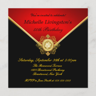 Black Red Gold Rhinestone Birthday Invitations Kaart