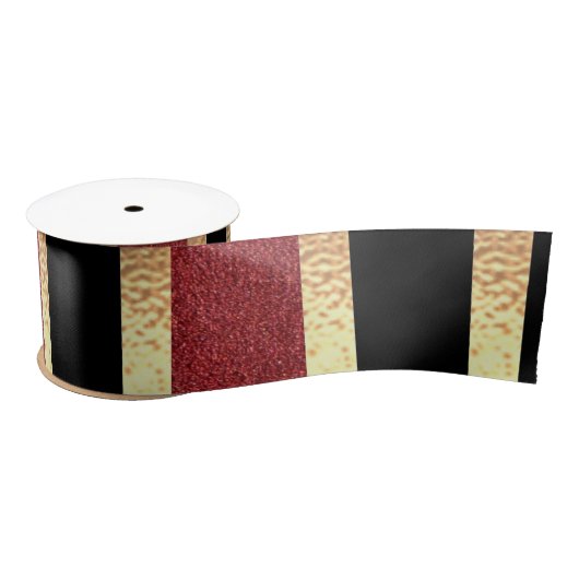Black Red Golden Stripes Modern Satijnen Lint (Spoel)