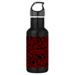 Black Red Gothic Floral Water Flacon met naam Waterfles