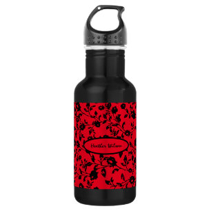 Black Red Gothic Floral Water Flacon met naam Waterfles
