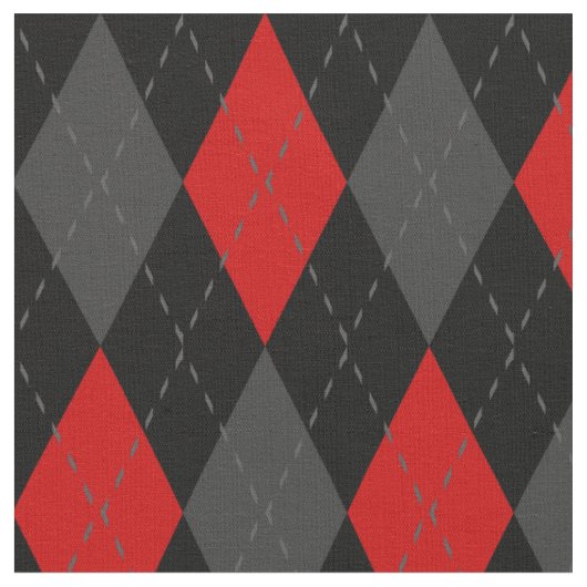 Black Red Gray Argyle Pattern Stof (Close Up)