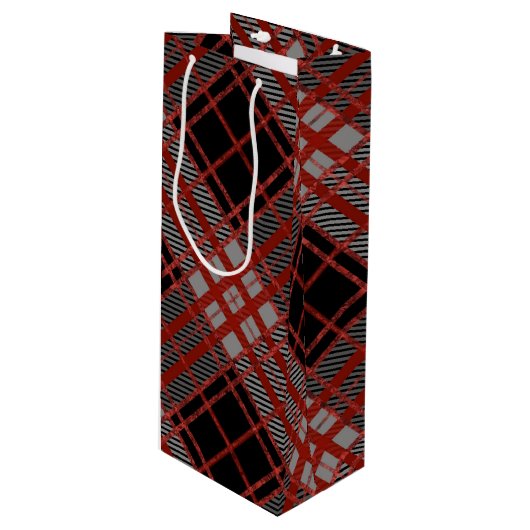 BLACK RED GRAY HALLOWEEN PLAID PATTERN WIJN CADEAUTAS (Voorkant Gekanteld)
