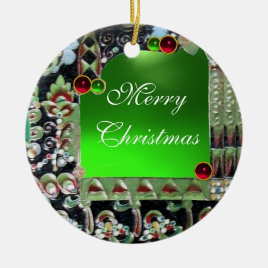 BLACK RED GREEN ART NOUVEAU GEMSTONE MONOGRAM KERAMISCH ORNAMENT (Voorkant)