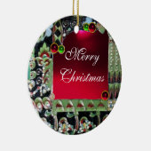 BLACK RED GREEN ART NOUVEAU GEMSTONE MONOGRAM Ruby Keramisch Ornament (Rechts)