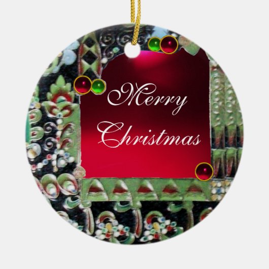 BLACK RED GREEN ART NOUVEAU GEMSTONE MONOGRAM Ruby Keramisch Ornament (Voorkant)