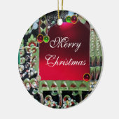 BLACK RED GREEN ART NOUVEAU GEMSTONE MONOGRAM Ruby Keramisch Ornament (Links)