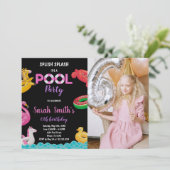 Black Red Green Pool Birthday Invitation foto Kaart (Staand voorkant)