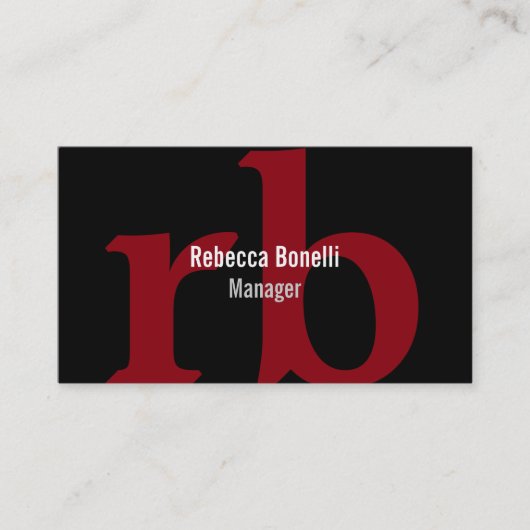 Black Red Grey Monogram Manager Visitekaartje (Voorkant)