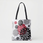 Black Red Grey Oversize Floral Pattern Tote Bag (Voorkant)