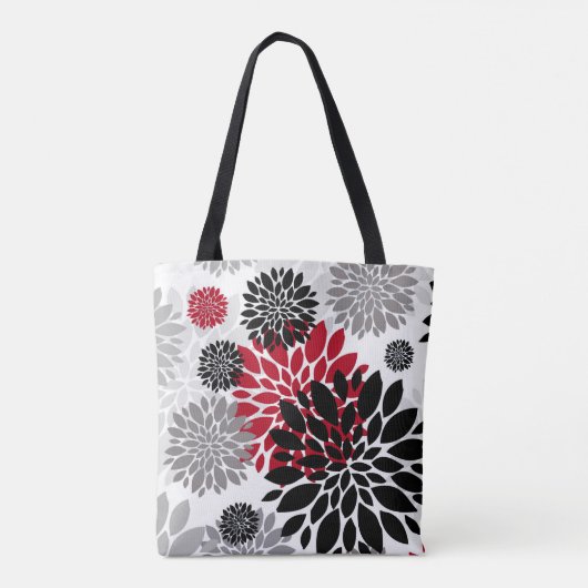 Black Red Grey Oversize Floral Pattern Tote Bag (Achterkant)
