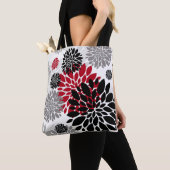 Black Red Grey Oversize Floral Pattern Tote Bag (Dichtbij)