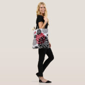 Black Red Grey Oversize Floral Pattern Tote Bag (Op model)