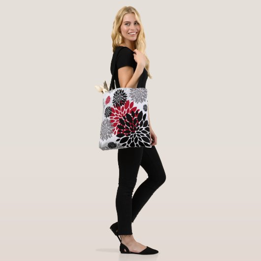 Black Red Grey Oversize Floral Pattern Tote Bag (Op model)