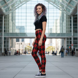 Black & Red Harlequin Pattern Leggings