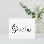 Black Red Heart Handgeschreven Calligrafie Gracias Bedankkaart (Staand voorkant)