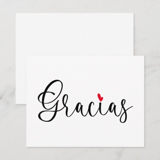 Black Red Heart Handgeschreven Calligrafie Gracias Bedankkaart (Voorkant / Achterkant)