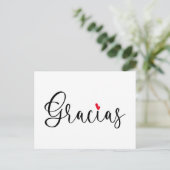 Black Red Heart Handgeschreven Calligrafie Gracias Briefkaart (Staand voorkant)